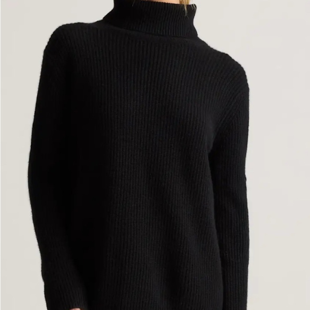 Quince Black Turtleneck Fisherman Sweater